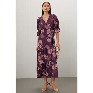 Slate & Willow Purple Floral Print Tiered Midi Wrap Dress Size XXL